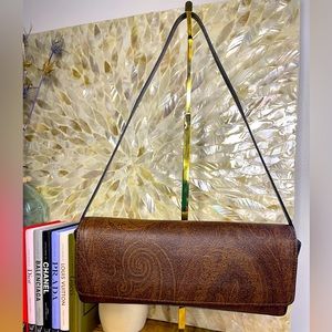ETRO Shoulder Bag Brown Paisley with Black Patent Leather